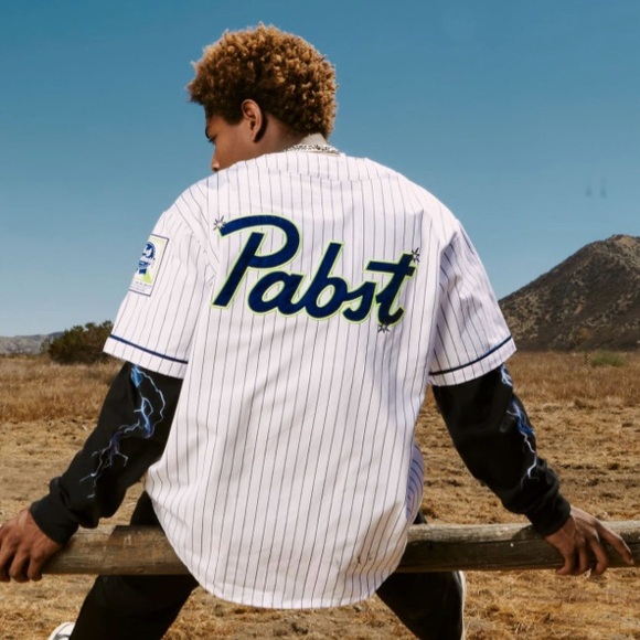 HUF Other - HUF Pabst Baseball Jersey PBR Heavy Twill Pinstripe Embroidered Large